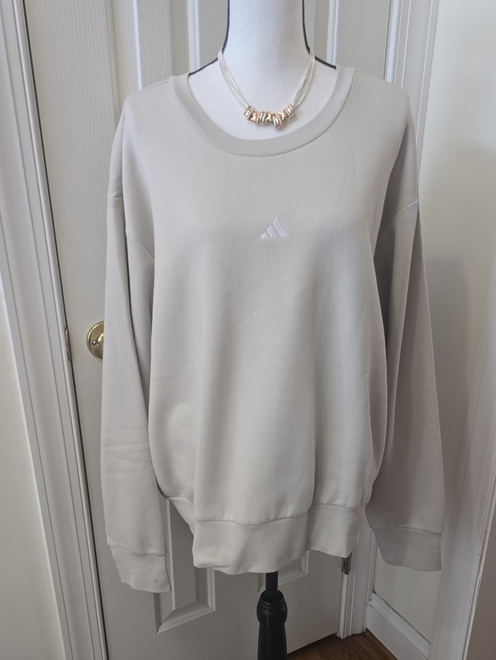 ADIDAS SIGNATURE BRAND WOMENS PLUS LIGHT BEIGE PULLOVER ATHLETIC SWEATSHIRT 3X